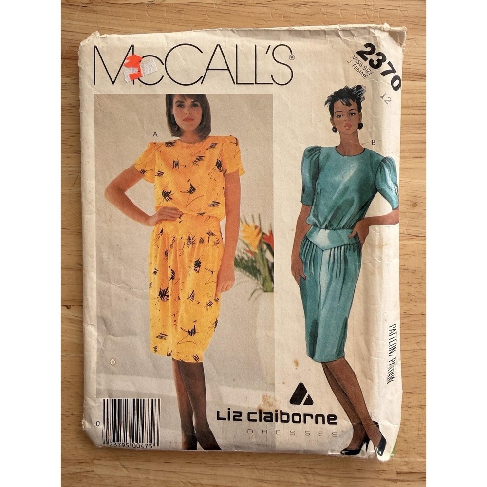 McCall's Liz Claiborne Pattern 2370 Blouson Bodice, Jewel Neckline Dress 12 CUT